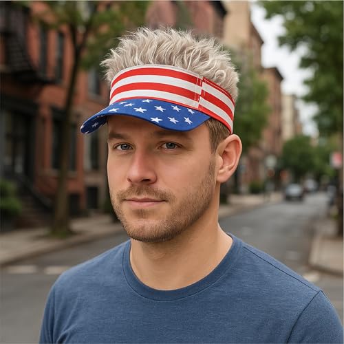 Image of Mens Visor with Hair Fake Hat with Hair for Men Funny Golf Hats Wig Hat Spiked Adjustable Baseball Cap