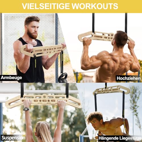 Image of POWER GUIDANCE Wooden Hangboard Portable Rock Climbing Hangboard with Suspension Training Function, Enhance Finger Grip Strength, Indoor and Outdoor Use