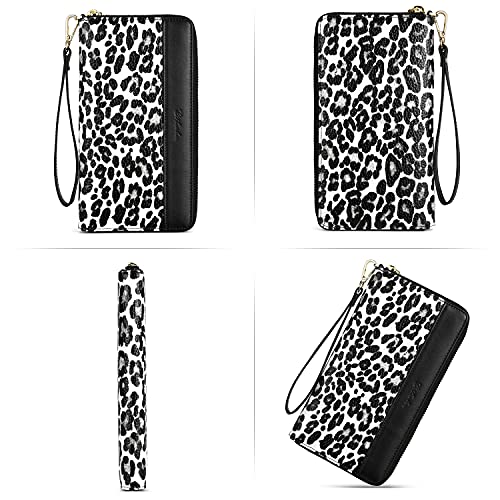 Bostanten Leather Wallets For Women Rfid Blocking Zip Around Credit Card Holder Phone Clutch, Leopard-Black #TOP3