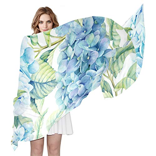ALAZA Fashion Scarves Women Hydrangea Blue Flowers Shawl Wrap Oblong Chiffon Scarf for Outdoor2