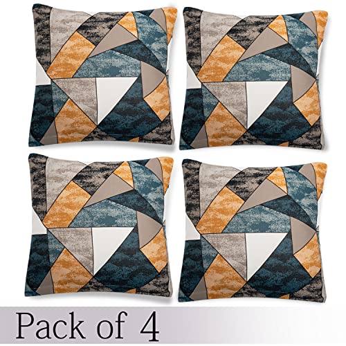 Image of HOKIPO Polyester Blend Stretchable Cushion Cover 16 inch x 16 inch, Pack of 4 (AR-4098-D3*4),Multicolor