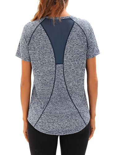 Wayleb Camiseta Deportivo Mujer Camiseta de Manga Corta Camiseta Holgada de Secado Rápido Camisetas de Malla Mujer Yoga Fitness Top Ropa Deportiva Entrenamiento Atlético