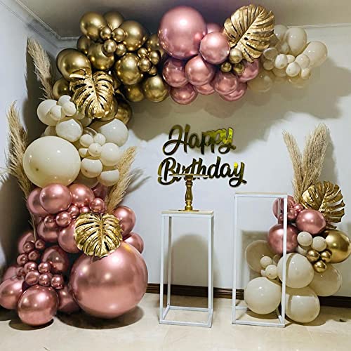 Image of PageebO Rose Gold Balloon Arch Kit-126pcs Rose Gold Balloons Sand White Balloons Chrome Gold Balloons with Golden Leaf for Baby&Bridal Shower, Birthday Party, Wedding, Grad, Anniversary Party