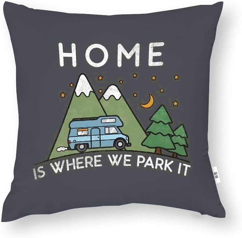 QMS CONTRACTING LIMITED Throw Pillow Cover Camping Home is Where We Park It Campervan Gift Decorative Pillow Case Home Decor Square 18x18 inches Pillowcase – Image 5