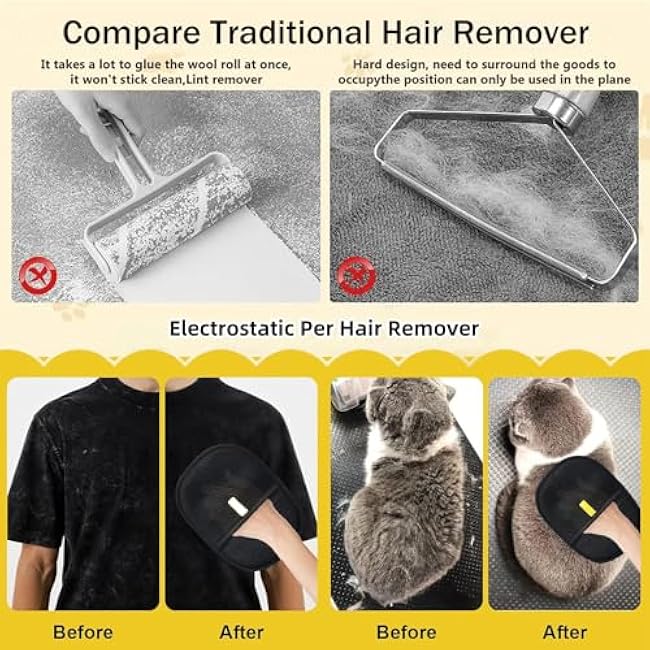 2PCS Pet Hair Removal Glove, Reusable Grooming Gloves for Pet Hair, Washable Cat & Dog Hair Remover for Couch, Furniture, Clothing, Carpet, Car Seats, Bed Sheet-uMV806By