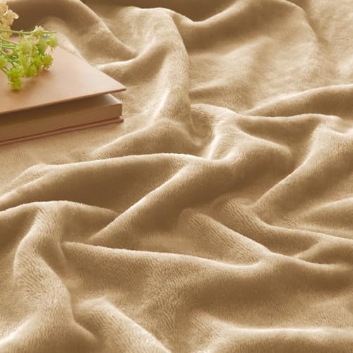 Image of BEDELITE Fleece Blankets Queen Size Light Camel Throw Blankets for Bed, Luxury Plush Cozy Fuzzy Blanket 90x90 inches, Super Soft Warm Lightweight Throw Blanket All Seasons Suitable