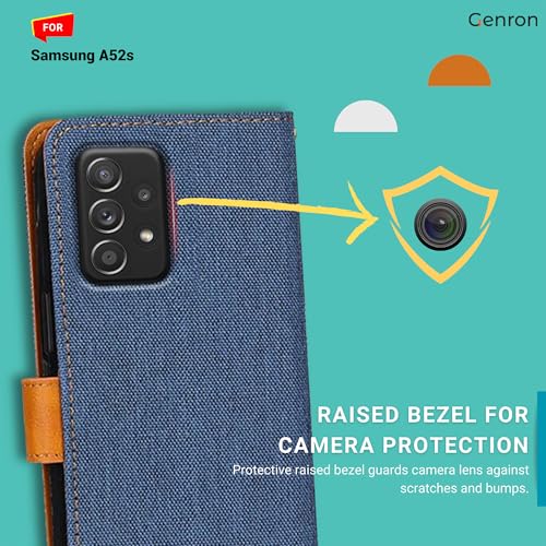 Image of Premium Flip Cover for Samsung A52S | Dual Tone Design Case |360 Protection Denim & Leather Mobile Phone Back Cover for Samsung Galaxy A52S (Blue)