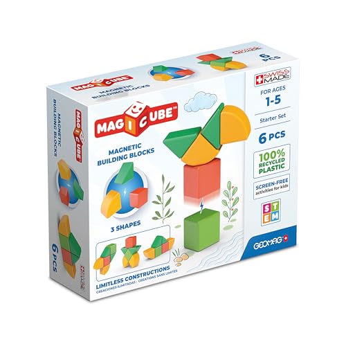 GEOMAG - Magicube 1+ Formen - Magnetische Blöcke für Kinder - 4 Farben und Formen - 6 Würfel - 1-5 Jahre - 100% Recyceltes Plastik