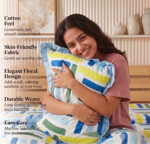 Image of BSB HOME 240 Tc Premium Single Bed Bedsheet, Soft Comfortable Bed Sheet with 2.5 Inches Frill Border, Stylish Printed Bedding for Bedroom, Elegant Bedsheet, 60 x 90 Inches - Cobalt Blue