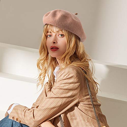 Beret Hat of French Vintage Style, Elegant Soft Stretch Wool Cap, Lightweight Classic Boinas Winter Beanie (Black/Beige)