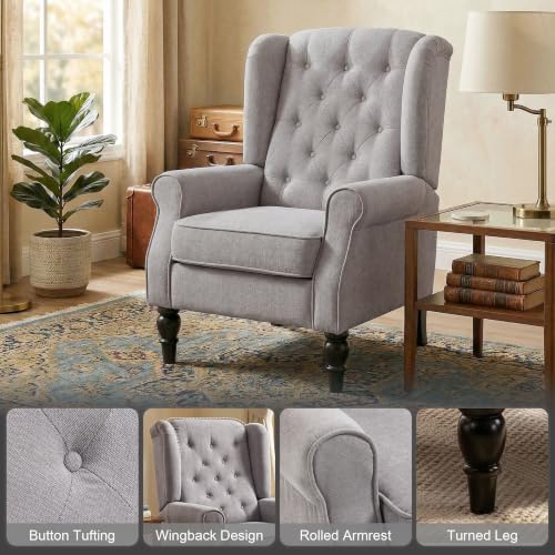 Image of HOMCOM Comfy Accent Chair for Living Room, Wingback Armchair, Gray