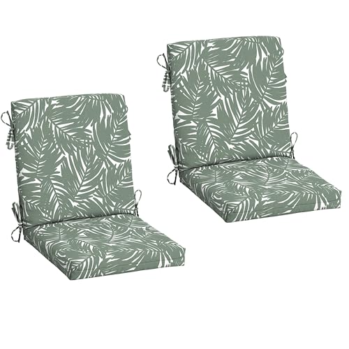 Image of Arden 2-Pack Outdoor Patio Dining Chair Cushion, 20 x 44, Rain-Proof Seat Pad, Fade-Resistant Outdoor Cushion Sage King Palm