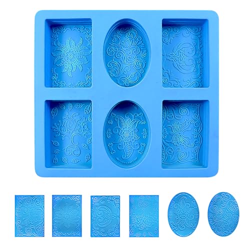 KQDRAVINE Moldes de silicona y jabón, moldes para fabricación de jabón, 6 cavidades
