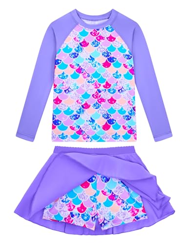 Image of Snowheart Girls Rash Guard Swimsuit Set Long Sleeve Bathing Suit Two Piece 3-12 Years