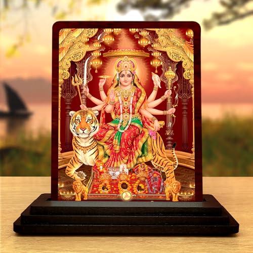 Image of Panchmukhi Hanuman Wooden Idol - Glossy Finish 5x4in | Murti for Car Dashboard & Home Temple | Perfect Small Statue for Door Entrance & Puja | Enhance Spaces (sherawali maa1)