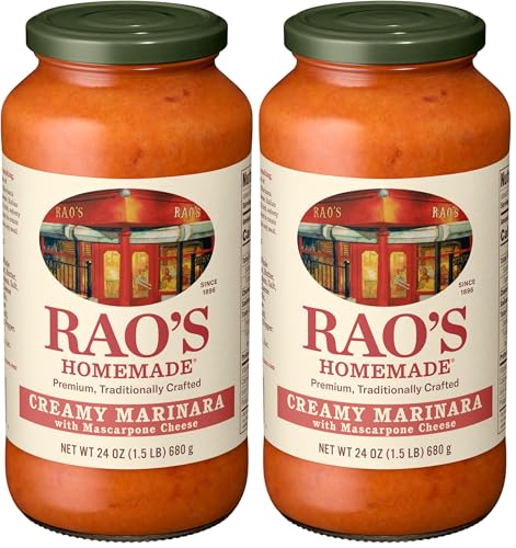 Image of Rao's Homemade Creamy Marinara Sauce with Mascarpone, 24 oz, Tomato Sauce, All Purpose, Premium Quality, Tomatoes from Italy and Olive Oil (Pack of 2)