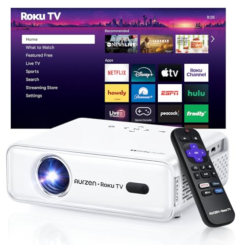 Aurzen Roku TV Smart Projector with Wifi and Bluetooth, Roku Streaming Experience Built-in, 1080P...
