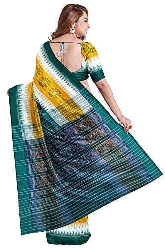 Image of Odisha Sambalpuri Handloom Ikat Women's Cotton Saree, Odisha Handloom Handmade Pure Cotton Khandua Saree, Ikkat Orissa Traditional Handloom Saree Without Blouse
