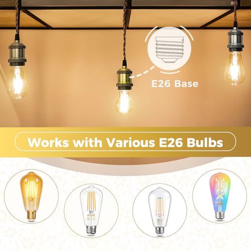 Image of DiCUNO Vintage E26 Lamp Socket, Edison Retro Pendant Lamp Holder, Industrial and Decorative for DIY Lighting, 600℃ Heat Resistant Vintage Brass Color 4 Packages