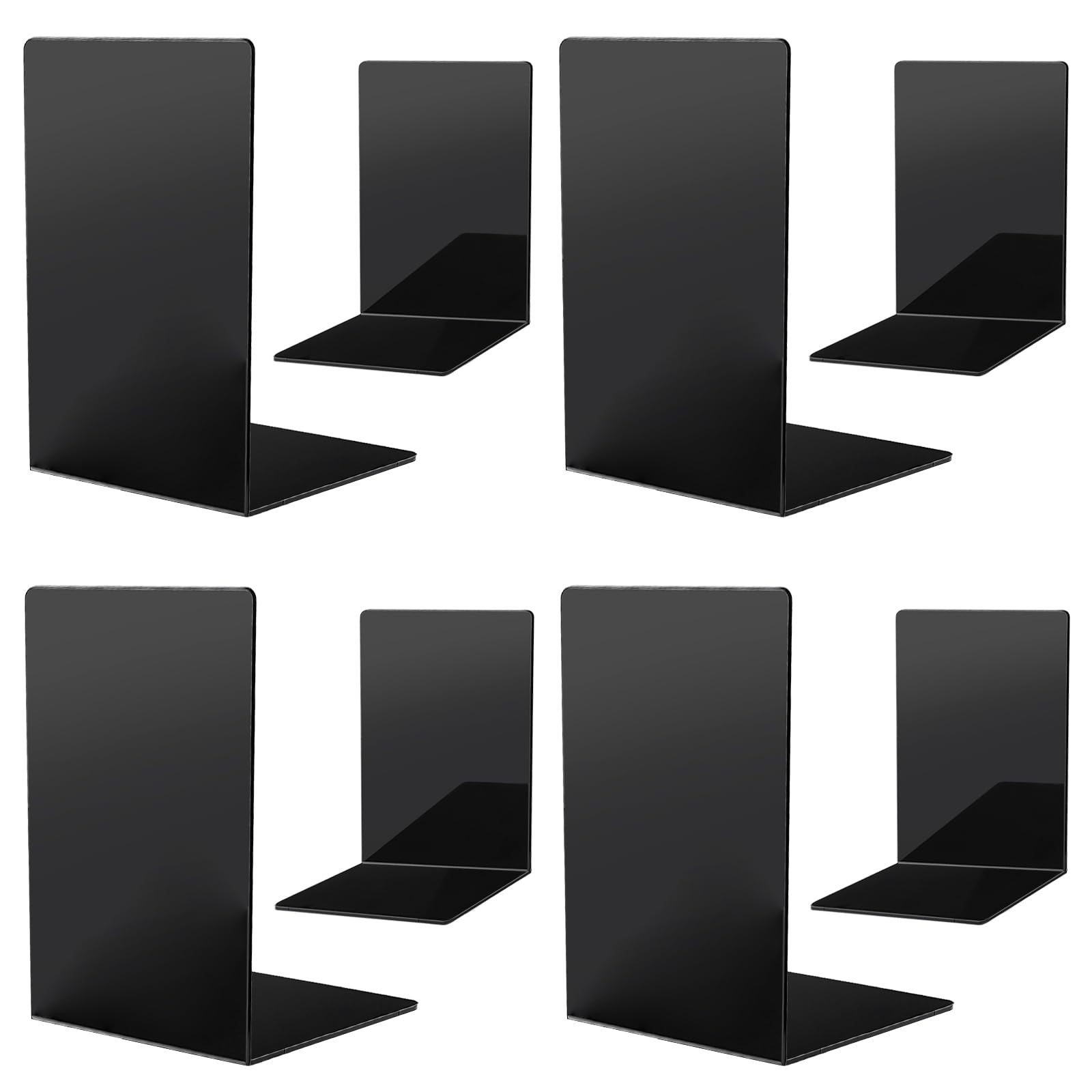 4 Pares Sujeta Libros, Sujeta Libros Estanteria, Soporte Libros Estanteria, Sujetalibros Estanteria para Casa Oficina Biblioteca Escuela Estantería - Negro
