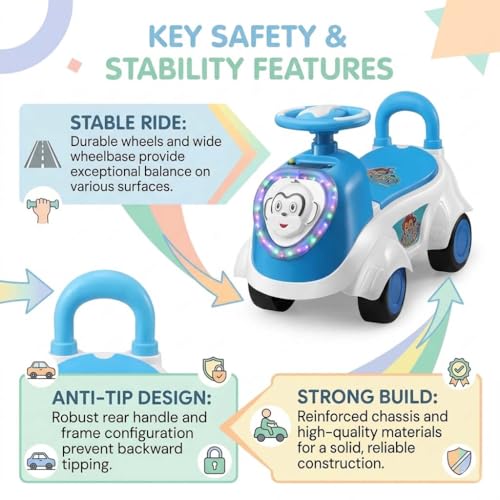 Image of Kids Ride-On Push Car with LED Lights & Steering Wheel - Toddler Ride On Toy Car with Music, Storage Seat & Backrest, Indoor Outdoor Ride Toy for Boys & Girls (Ages 1.5-3)