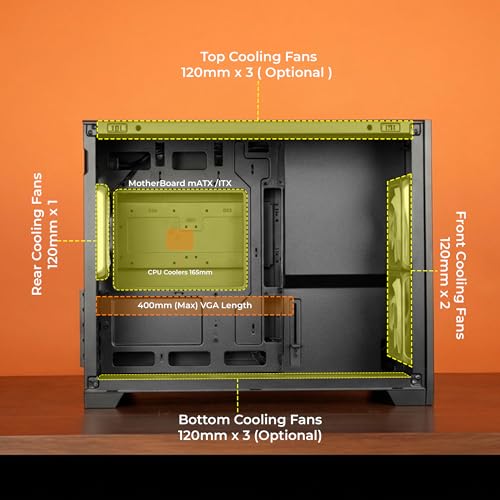 Image of Zebronics Cube Gaming PC Cabinet, mATX /ITX Compatibility, 360mm Radiator Support, PWM ARGB Fan Setup, Tempered Glass Panel, Magnetic Dust Filter, Dual Chamber Layout (Mercury 20, Black)