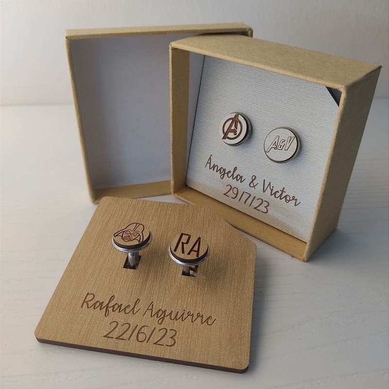 Madera de Boj Madera de Boj | Gemelos para Camisa Personalizados para Boda | Fabricado en Metal y Madera MDF