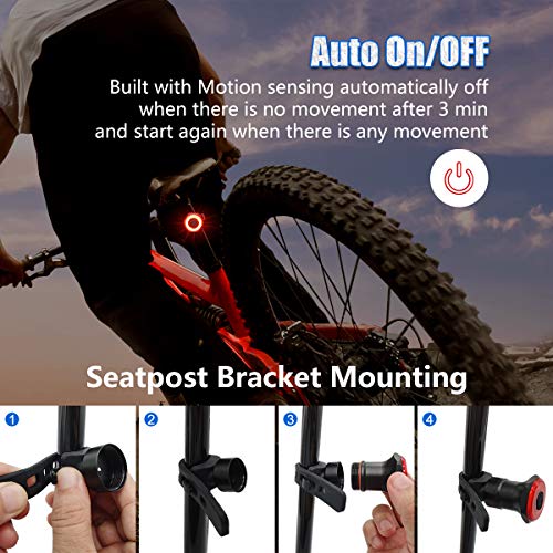 image for GXIN USB Rechargeable LED Smart Bike Tail Light, Ultra Bright Brake Se