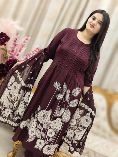 Image of GoSriKi Women's Viscose Anarkali Kurta Set with Dupatta | Anarkali Suit for Women Cotton | Kurta Palazzo Dupatta Set | 3 Piece Ethnic Wear for Festival & Party | Anarkali Suit for Women