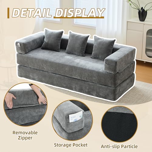 Sofá cama plegable para dormitorio con cojín cómodo gris oscuro 6