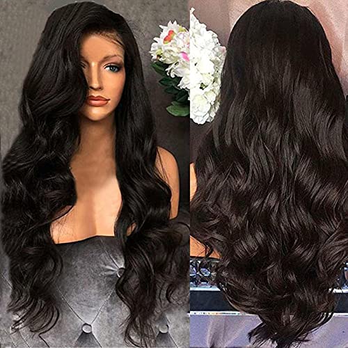 Long Black Wavy Wigs Middle Side Parting No-Lace for Women High Temperature Chemical Fiber Wig Used For Parties Or Daily