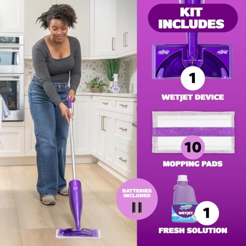 Swiffer WetJet Hardwood and Floor Spray Mop Cleaner Starter Kit, Includes: 1 Power Mop, 10 Pads, Cleaning Solution, Batteries - image 7