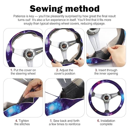 Frienda 15 Pieces Galaxy Car Seat Cover Steering Wheel Cover Universal Star Space Galaxy Car Accessories Separate Headrest Seat Belt Pads fit for Auto Truck Van SUV by Frienda - Image 4