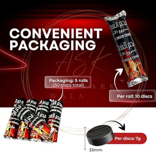 Image of Coal for Dhoop - Odourless Charcoal Discs 33mm for Dhoop & Bakhoor Burning - Quick Light, 45+ Min Burn - Pack of 5 Rolls (50 Discs)