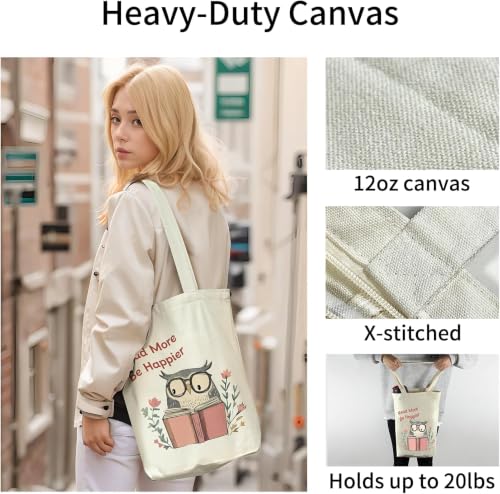 Image of itgowisa Canvas Tote Bag with Zipper Pocket, Reusable Grocery Bag for Daily