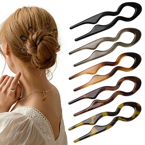 Lot de 5 mini épingles à cheveux en forme de U marron et noir, épingles à cheveux françaises pour femmes, accessoire de coiffure ergonomique et...