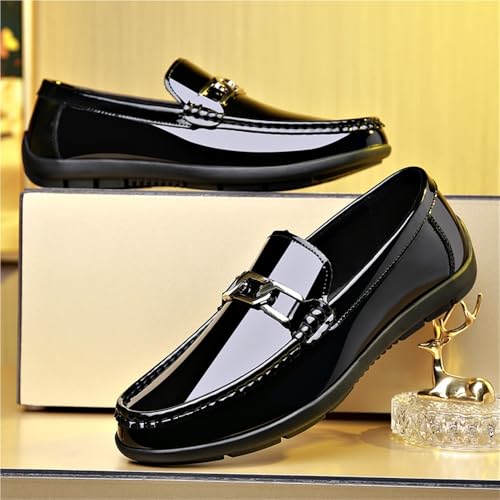 Men's Black Patent Leather Slip On Loafers Simple Versatile Casual Business Dress Shoes4