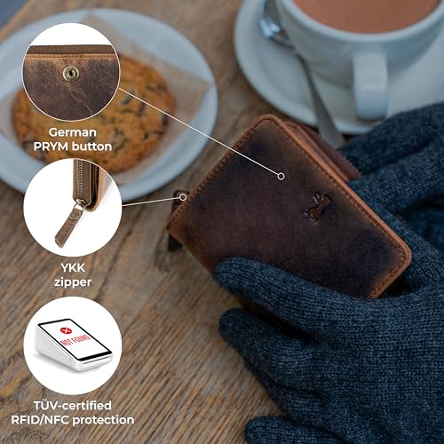 Image of BERLINER BAGS Full Grain Leather Small Wallet Women Sara, Gift Box, Brown
