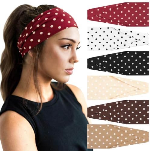 Image of DRESHOW Yoga Sports Headbands for Women Elastic Non-Slip Headbands Workout Running Hair Bands 6 Pack
