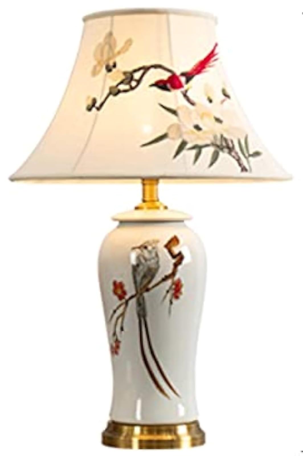 SGKOMN Rural Ceramic Table Lamp, Nordic Bedroom Bedside Pottery Jar Table Lamp, Retro Homestay, Conical Cloth Lampshade, Living Room, Coffee Table Decoration Table Lamp