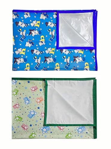 Image of EcoSoft Plastic Sheet,PVC Sheet for Kids,Rubber Sheet for Babies,Bed Wetting Protector(90 x 135 cm) (Blue Alphabet & Green Star Bear)