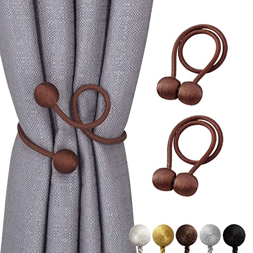 CLAURE 2 Pack Magnetic Curtain Ties, Magnetic Curtain Holder, Curtain Tie Back,Magnetic Curtain tiebacks Hand Braided Cord, Stronger Magnetic for Thin or Thick Decorative Curtains Home Bedroom Office