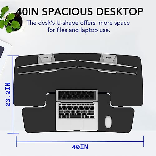 FLEXISPOT Standing Desk Converter 40in Sit to Stand up Desk Riser Height Adjustable Computer Workstation with Spacious 2-Tier Desktop Black - Image 6