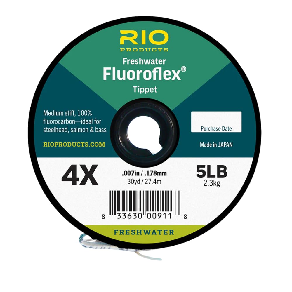 RIO Products Fluoroflex Freshwater Tippet - 100% Fluorocarbon, Medium-Stiff Leader for Steelhead, Salmon, Trout, and Bass - Abrasion Resistant - 25 or 30 yd Spool, 0X-20lb Sizes