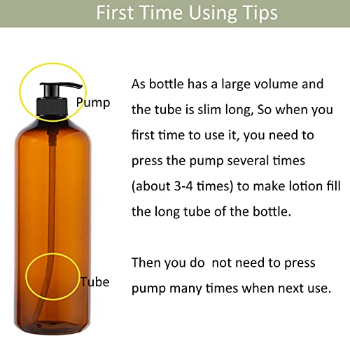 4 Pack 32 OZ Empty Plastic Pump Bottles With 1 Pen, Labels & Silicone Funnel, Amber Empty Shampoo Bottles with Pumps For Body Wash, Shampoo, Massage Lotion, Gel3