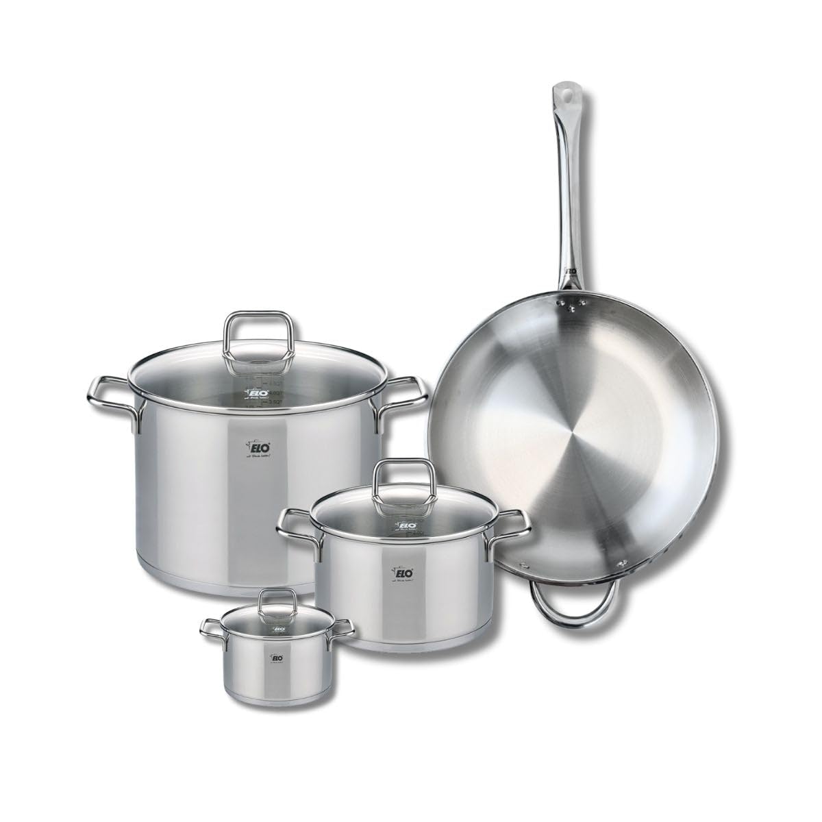 ELO 9500450 4-częściowy zestaw naczyń kuchennych 32 cm i 3 garnków 12, 20 i 26 cm Elo Profi Citrin, stal nierdzewna, indukcyjna