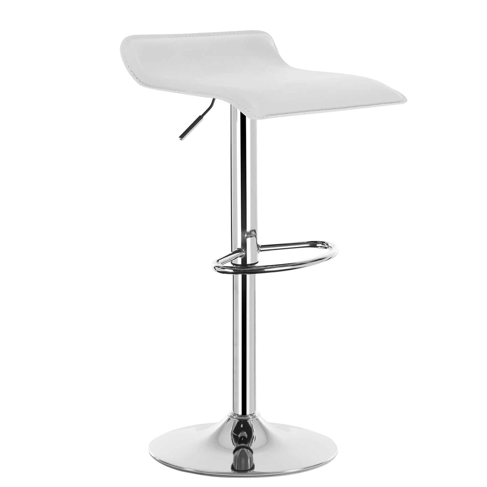 WOLTU 1x Taburete de Bar Regulable en Altura Cuero Artificial Acero Cromado Asiento Acolchado Silla de Bar Taburete Alto Cocina Blanco BH11ws-1