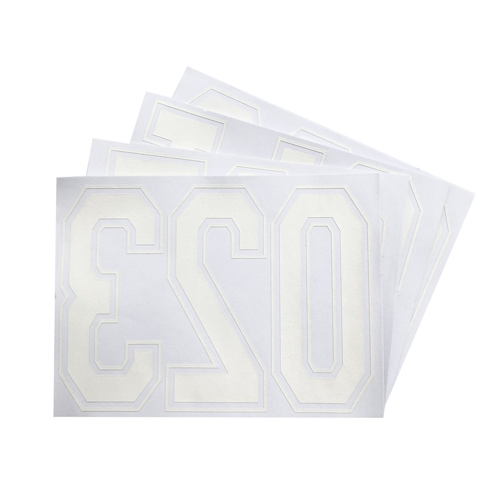 Magfok Iron on 8 Inch White Transfer Flock Numbers for Clothing, 4 Sheet (White)