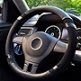 BOKIN Leather Steering Wheel Cover with Breathable Microfiber and Viscose for Men Women,Universal 14.5-15 Inch Anti-Slip Odorless Black Car Wheel Protector