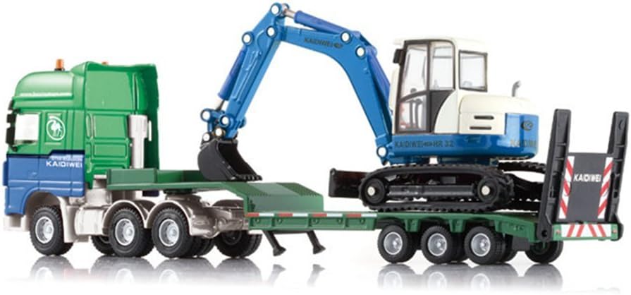 Drasawee 1:50 Scale Cool Giant Platform Lorry Truck Attached Excavator Model Toy for Boys, Multicolor, 27.5*5*7 cm / 10.8*2*2.7 in - Image 3